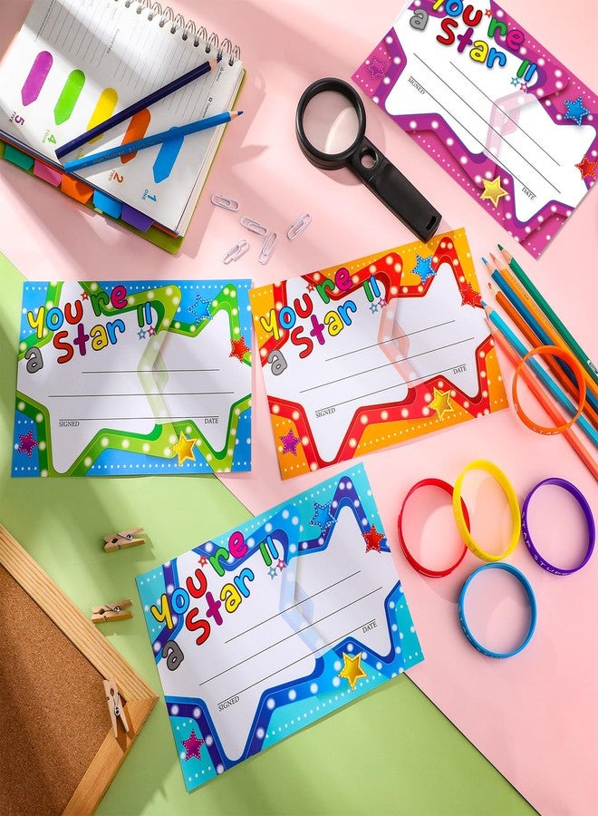 Junkin 32 Pcs Star Student Certificate Award Wristband Happy Birthday Certificate Recognition Gifts Congrats Celebrity of the Week Month Award for Back to School Classroom(Marquee You're A Star) - Image 2