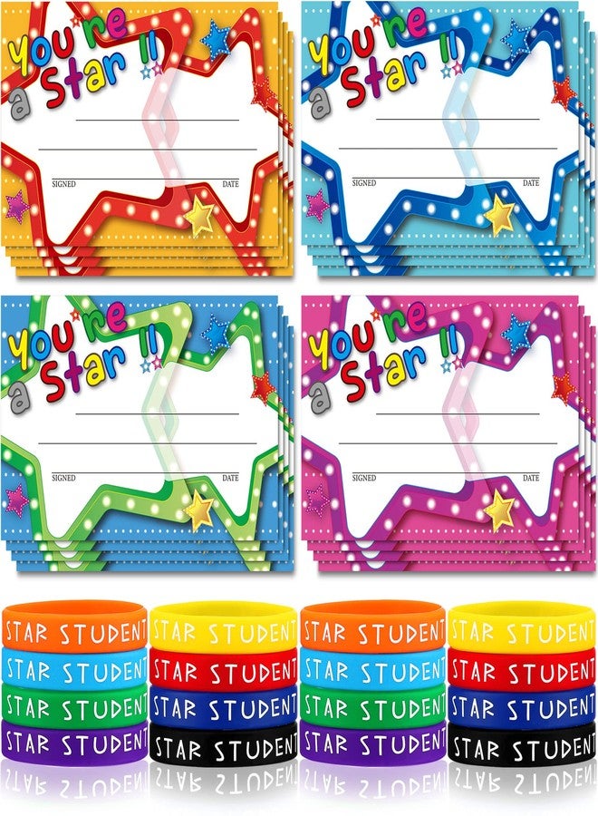 Junkin 32 Pcs Star Student Certificate Award Wristband Happy Birthday Certificate Recognition Gifts Congrats Celebrity of the Week Month Award for Back to School Classroom(Marquee You're A Star) - Image 1