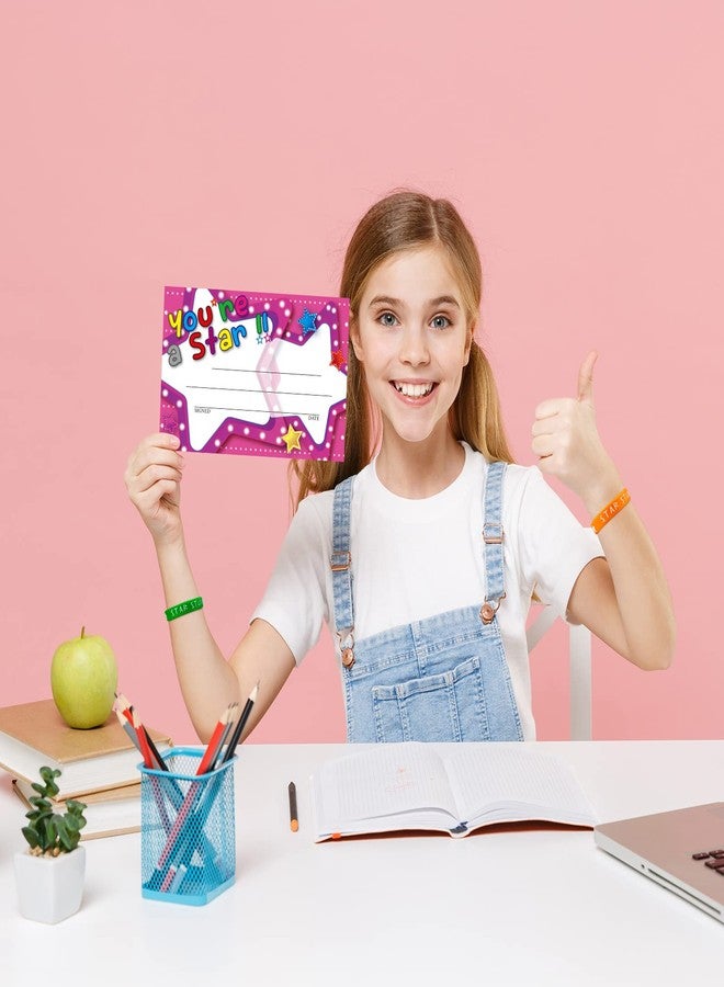 Junkin 32 Pcs Star Student Certificate Award Wristband Happy Birthday Certificate Recognition Gifts Congrats Celebrity of the Week Month Award for Back to School Classroom(Marquee You're A Star) - Image 4