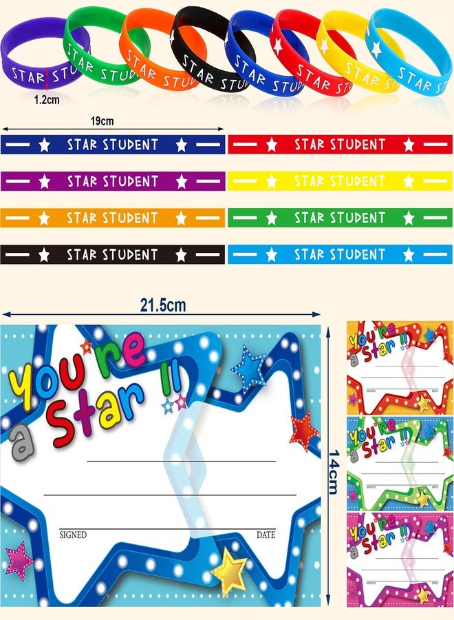 Junkin 32 Pcs Star Student Certificate Award Wristband Happy Birthday Certificate Recognition Gifts Congrats Celebrity of the Week Month Award for Back to School Classroom(Marquee You're A Star) - Image 3