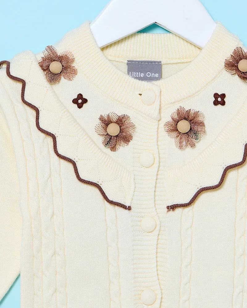 Redtag Infant Girls Ivory Embellished Floral Pullover
