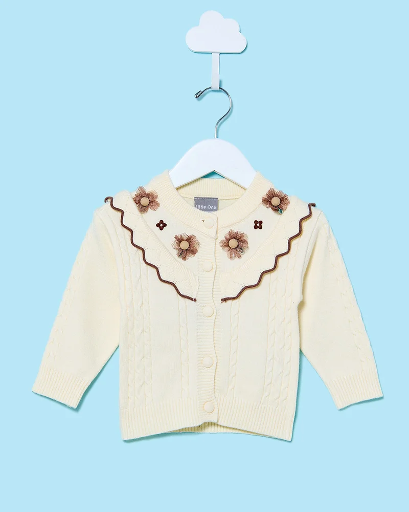 Redtag Infant Girls Ivory Embellished Floral Pullover