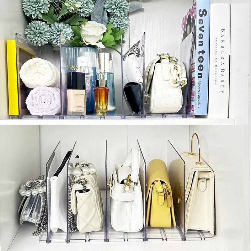 Horoof Home 2-Pack Acrylic Purse Organizer - Transparent Handbag Storage Rack with 10 Adjustable Dividers - Image 4
