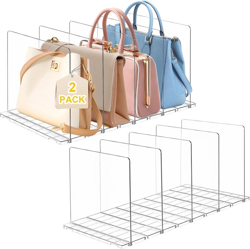 Horoof Home 2-Pack Acrylic Purse Organizer - Transparent Handbag Storage Rack with 10 Adjustable Dividers - Image 3