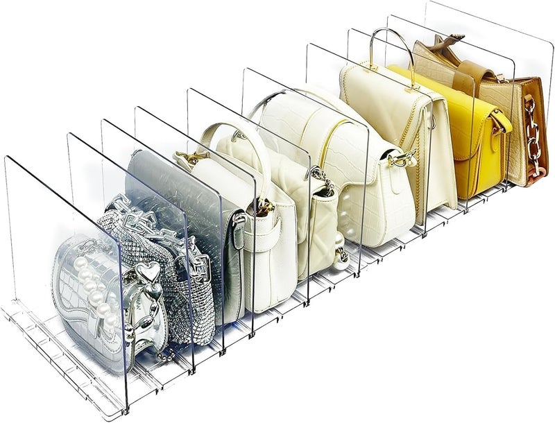 Horoof Home 2-Pack Acrylic Purse Organizer - Transparent Handbag Storage Rack with 10 Adjustable Dividers - Image 1