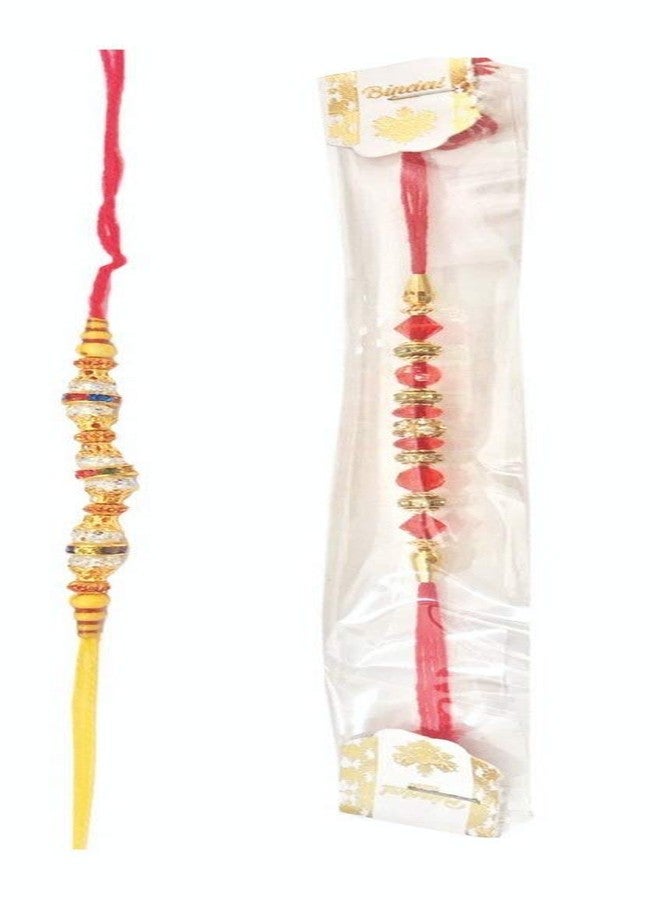 Magpie Document Bag Magpie Collection Different Pattern Pearl Beads Stone Rakhi Set with Roli Chawal for Brother Bhaiya Bhabhi (Multicolour) - Pack of 2 Rakhis - Image 2