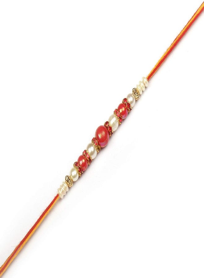 Magpie Document Bag Magpie Collection Different Pattern Pearl Beads Stone Rakhi Set with Roli Chawal for Brother Bhaiya Bhabhi (Multicolour) - Pack of 2 Rakhis - Image 4