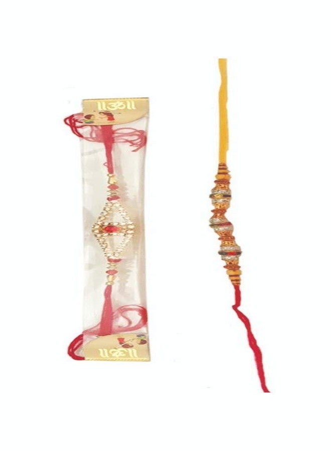 Magpie Document Bag Magpie Collection Different Pattern Pearl Beads Stone Rakhi Set with Roli Chawal for Brother Bhaiya Bhabhi (Multicolour) - Pack of 2 Rakhis - Image 1