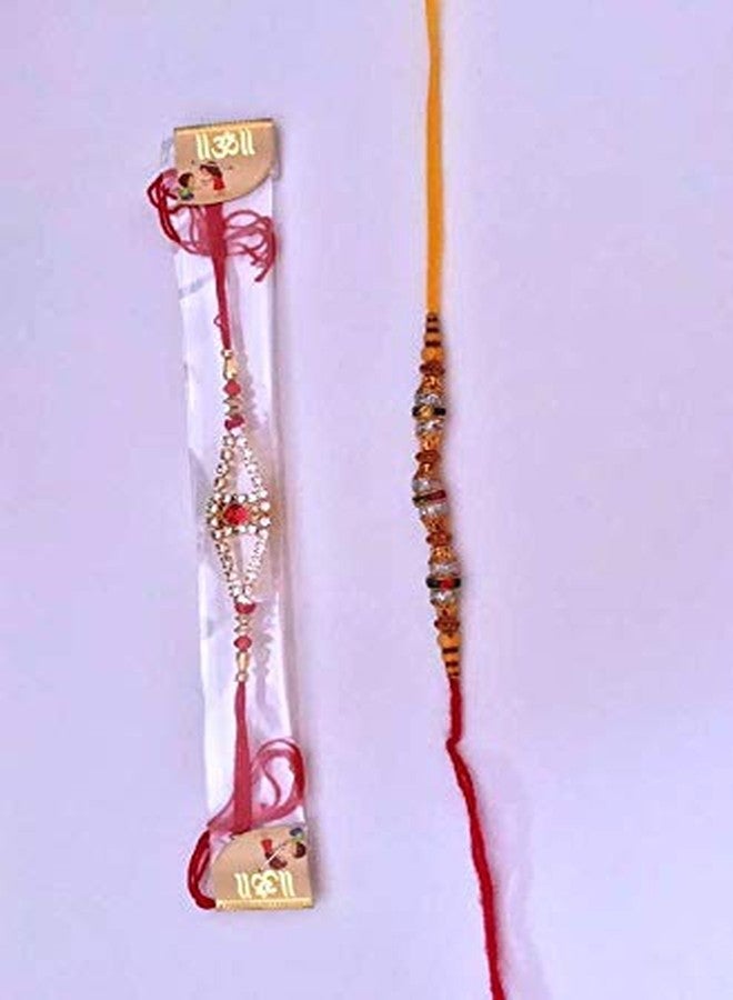 Magpie Document Bag Magpie Collection Different Pattern Pearl Beads Stone Rakhi Set with Roli Chawal for Brother Bhaiya Bhabhi (Multicolour) - Pack of 2 Rakhis - Image 3