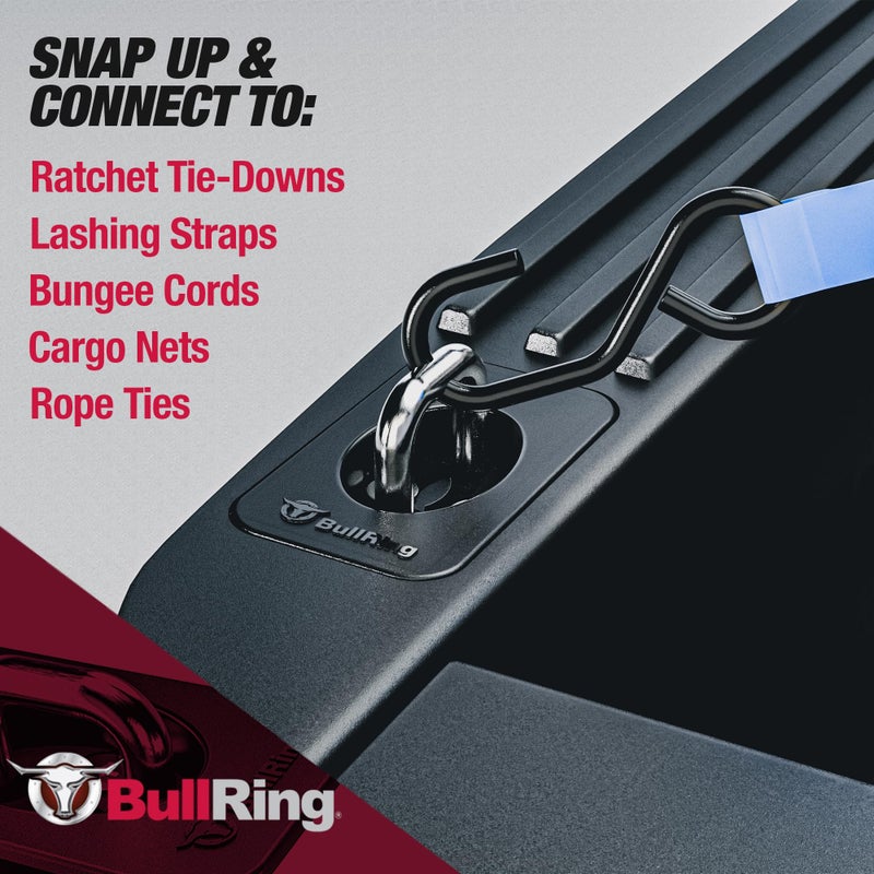 Bull Ring Retractable Truck Bed Tie Down Anchors for Dodge RAM 2009+, Toyota Tundra CrewMax 2014-24, Hyundai Santa Cruz 2022-24, Rail Cap Trim Required to Install (2 Pack) - Image 3
