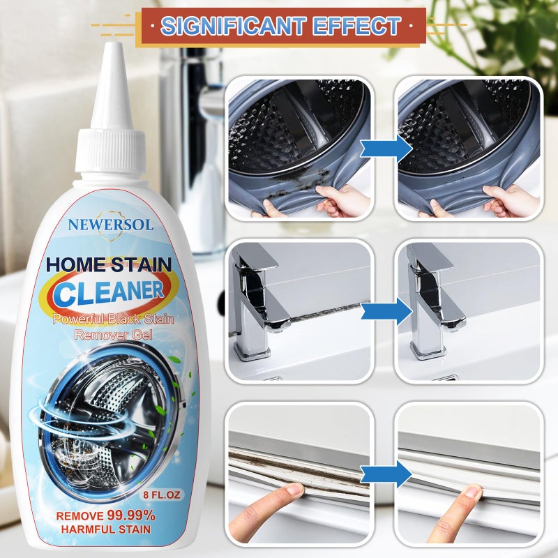 Black Stain Remover Gel Washing Machine Cleaner Front Loader Grout Cleaner Home Stain Removal Gel for Washer Kitchen Sink Showers Bathroom and Floor Tile 8Fl Oz - Image 2