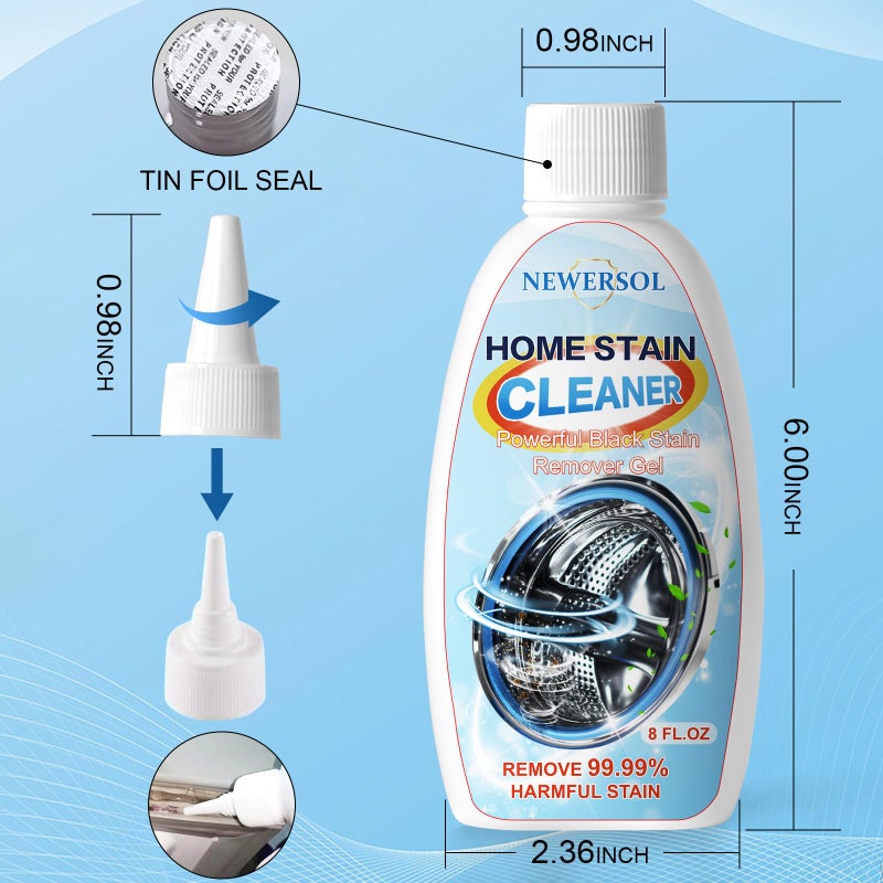 Black Stain Remover Gel Washing Machine Cleaner Front Loader Grout Cleaner Home Stain Removal Gel for Washer Kitchen Sink Showers Bathroom and Floor Tile 8Fl Oz - Image 3