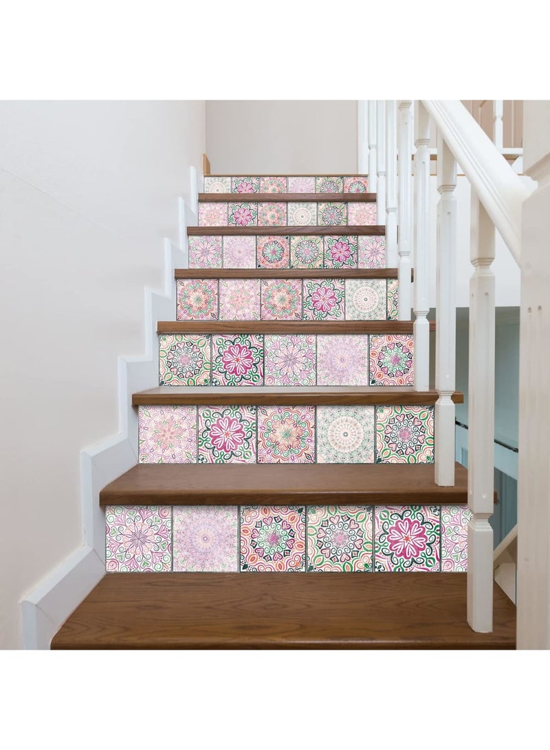 Barakah بلاط خلفية قابل للتقشير واللصق، 24 قطعة ورق حائط لاصق، ملصقات جدارية لامعة مقاومة للماء والزيت وقابلة للإزالة للحمام، خلفية المطبخ وزينة لاصقة (15x15 سم، ماندالا - وردي) - Image 5