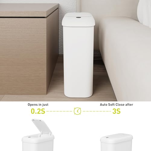 EKO Automatic Bathroom Trash Can with Lid, 2.6 Gallon Slim Touchless Garbage Can, Waterproof Motion Sensor Trash Bin for Bathroom, Office, Kitchen, White - Image 4