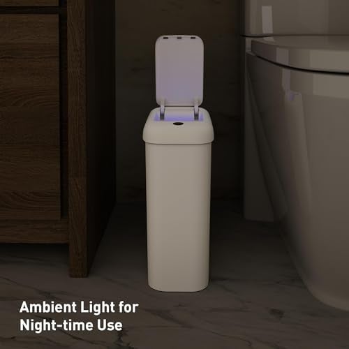 EKO Automatic Bathroom Trash Can with Lid, 2.6 Gallon Slim Touchless Garbage Can, Waterproof Motion Sensor Trash Bin for Bathroom, Office, Kitchen, White - Image 5