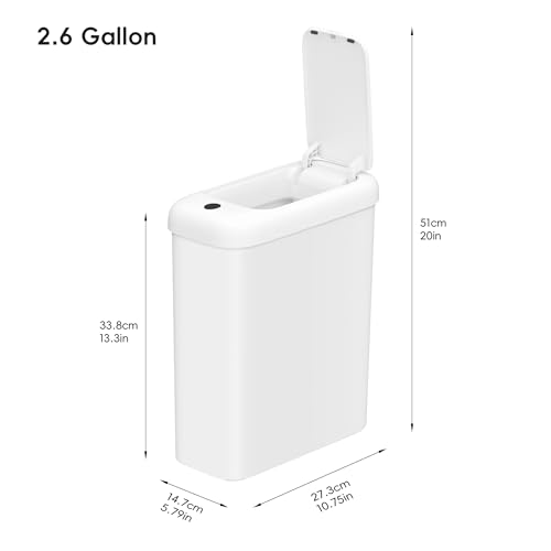 EKO Automatic Bathroom Trash Can with Lid, 2.6 Gallon Slim Touchless Garbage Can, Waterproof Motion Sensor Trash Bin for Bathroom, Office, Kitchen, White - Image 2