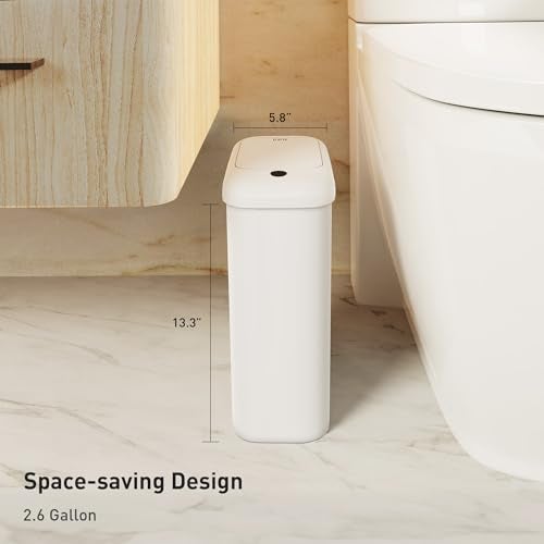 EKO Automatic Bathroom Trash Can with Lid, 2.6 Gallon Slim Touchless Garbage Can, Waterproof Motion Sensor Trash Bin for Bathroom, Office, Kitchen, White - Image 3