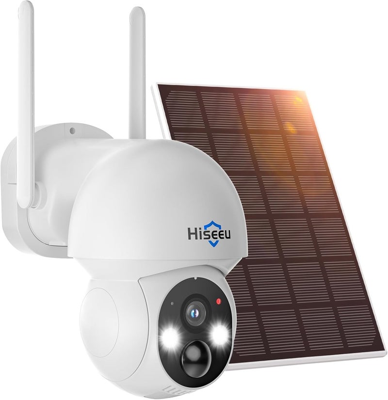 هايسيو كاميرا أمان شمسية من Hiseeu، كاميرا خارجية لاسلكية، كاميرا مراقبة CCTV WiFi 2.4G و5G لأمن المنزل، كشف حركة PIR 360° PTZ بدقة 4MP، صوت ثنائي الاتجاه، رؤية ليلية ملونة، مقاومة للماء IP66 - Image 1