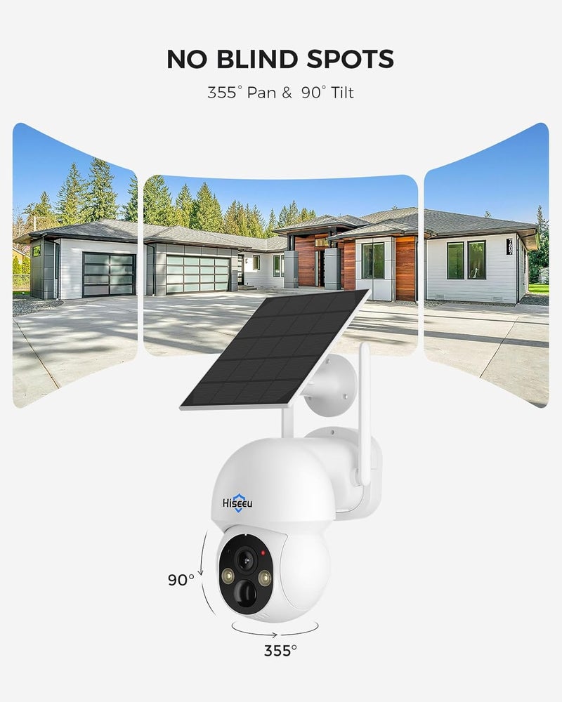 هايسيو كاميرا أمان شمسية من Hiseeu، كاميرا خارجية لاسلكية، كاميرا مراقبة CCTV WiFi 2.4G و5G لأمن المنزل، كشف حركة PIR 360° PTZ بدقة 4MP، صوت ثنائي الاتجاه، رؤية ليلية ملونة، مقاومة للماء IP66 - Image 3