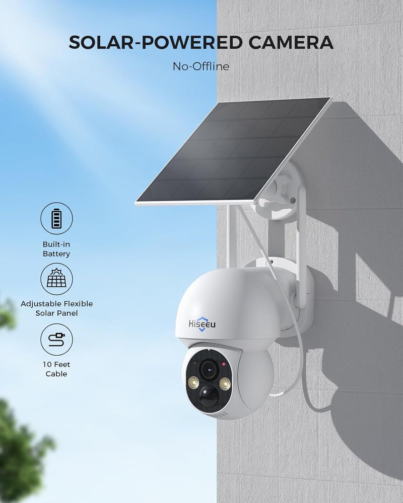 هايسيو كاميرا أمان شمسية من Hiseeu، كاميرا خارجية لاسلكية، كاميرا مراقبة CCTV WiFi 2.4G و5G لأمن المنزل، كشف حركة PIR 360° PTZ بدقة 4MP، صوت ثنائي الاتجاه، رؤية ليلية ملونة، مقاومة للماء IP66 - Image 2