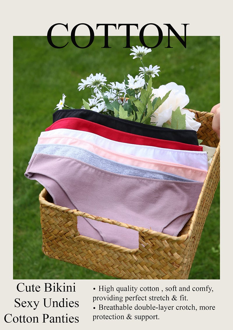 FINETOO 12 Pack Cotton Underwear for Women Cute Low Rise Bikini Panties High Cut Breathable Sexy Hipster Womens Cheeky S-XL - Image 5