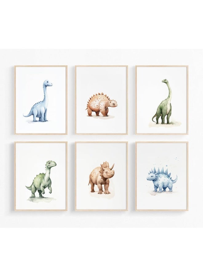 Youillne Dinosaur Watercolor Wall Art Decor Dino Boys Room Canvas Wall Art Nursery Kids Prints Toddler Dinosaur Poster Kids Artwork Nursery Pictures for Boys Room 8x10 Inch Unframed Set of 6 - Image 1