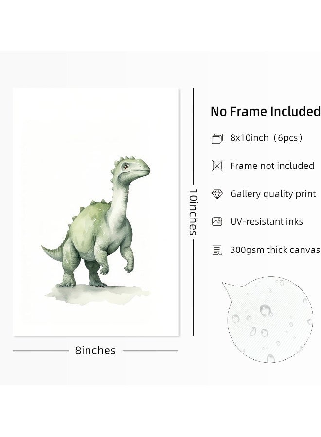 Youillne Dinosaur Watercolor Wall Art Decor Dino Boys Room Canvas Wall Art Nursery Kids Prints Toddler Dinosaur Poster Kids Artwork Nursery Pictures for Boys Room 8x10 Inch Unframed Set of 6 - Image 2