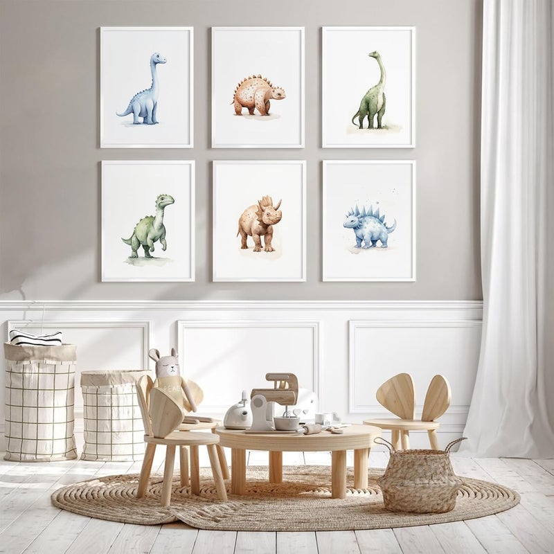 Youillne Dinosaur Watercolor Wall Art Decor Dino Boys Room Canvas Wall Art Nursery Kids Prints Toddler Dinosaur Poster Kids Artwork Nursery Pictures for Boys Room 8x10 Inch Unframed Set of 6 - Image 4