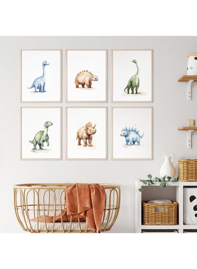 Youillne Dinosaur Watercolor Wall Art Decor Dino Boys Room Canvas Wall Art Nursery Kids Prints Toddler Dinosaur Poster Kids Artwork Nursery Pictures for Boys Room 8x10 Inch Unframed Set of 6 - Image 3