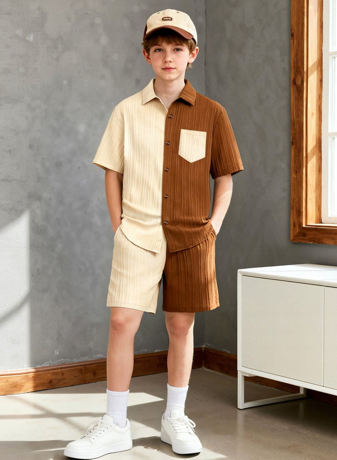 Take Two Boys Color Block Shirt And Shorts Set - Image 1