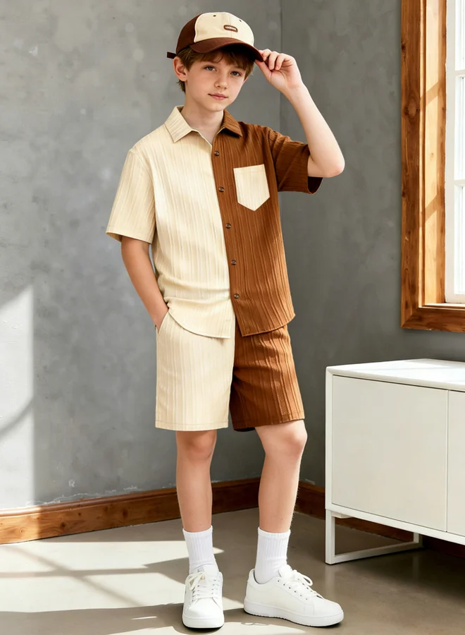 Take Two  Boys Color Block Shirt And Shorts Set for Men | Best Price UAE