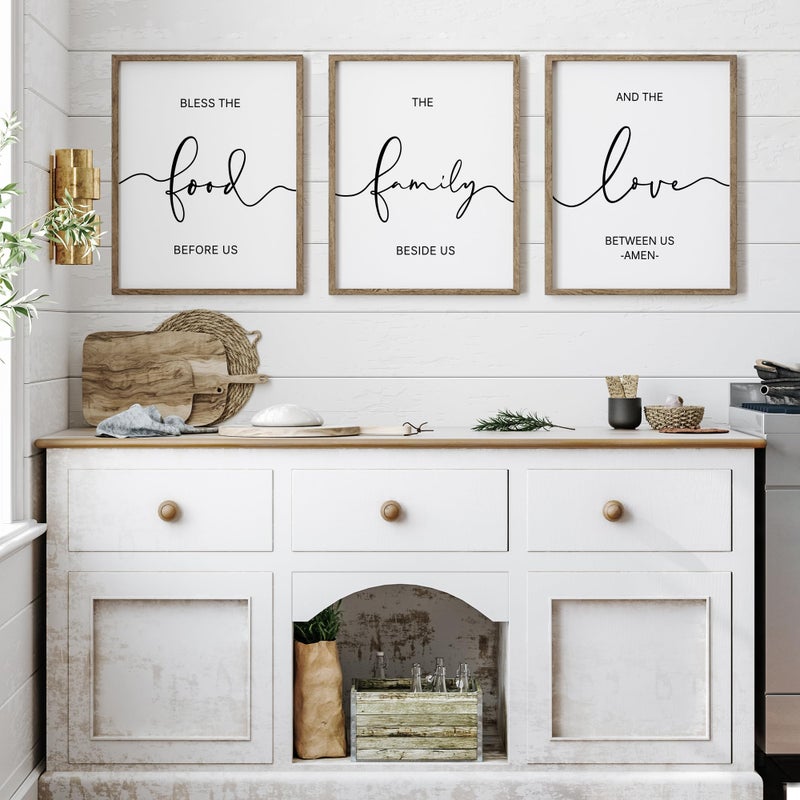 Heiple Set of 3 Framed Farmhouse Bless The Food Before Us Sign Kitchen Wall Decor for Dining Room Decor Wall Art Wood Signs (Brown,11"x14") - Image 1