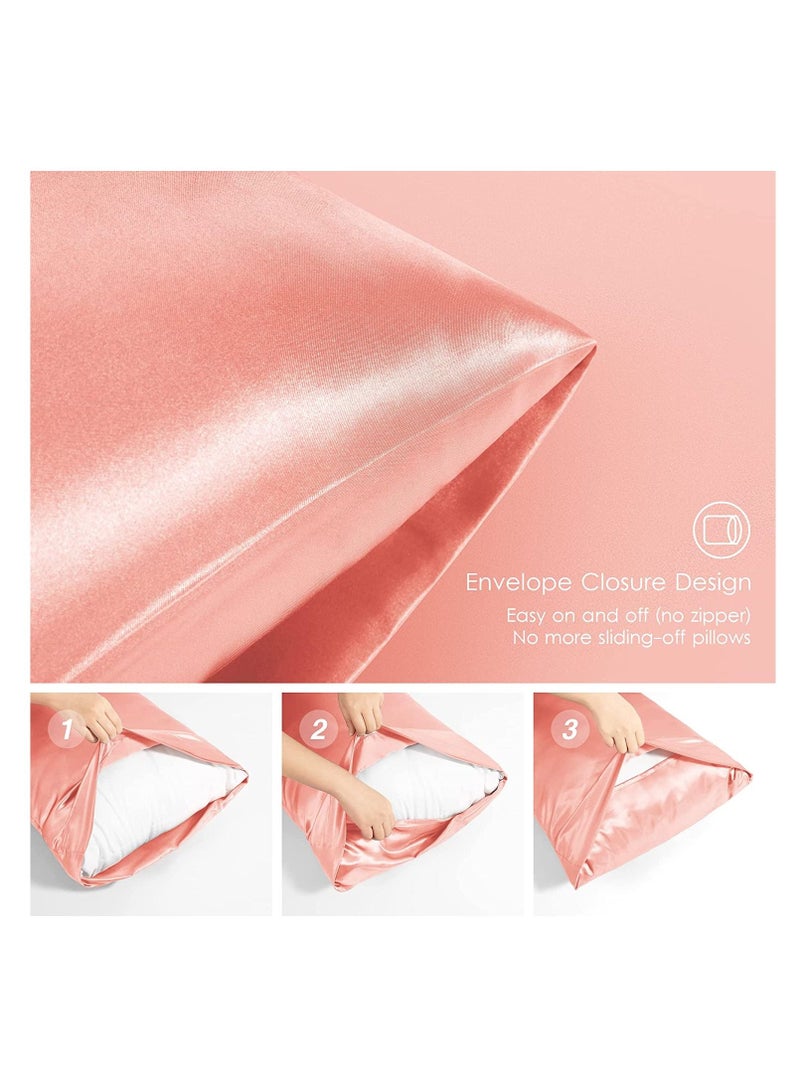 SMILEE 100% Pure Mulberry Queen Pillowcase 2 Piece （Coral Pink） - Image 3