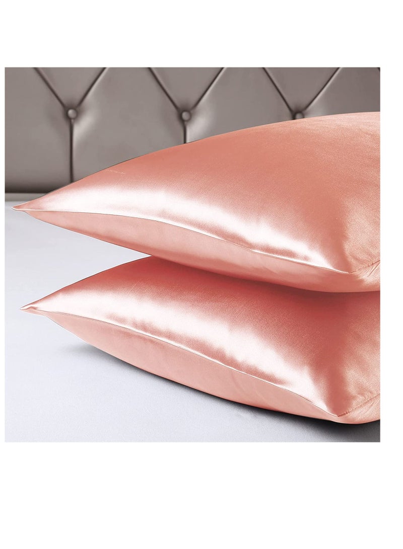 SMILEE 100% Pure Mulberry Queen Pillowcase 2 Piece （Coral Pink） - Image 2