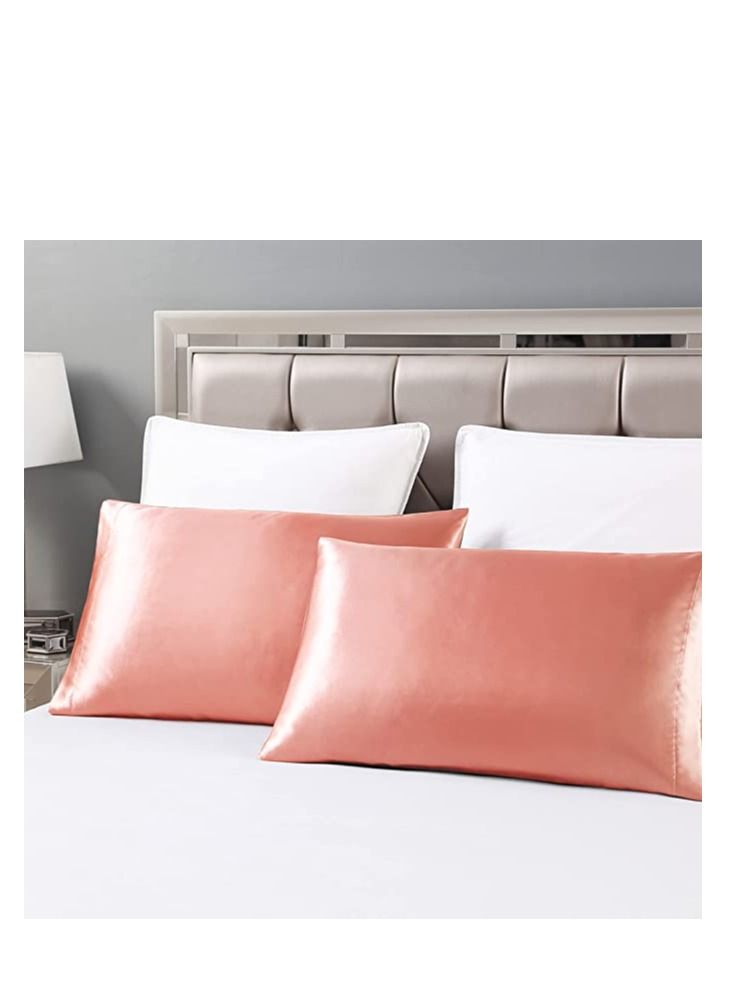 SMILEE 100% Pure Mulberry Queen Pillowcase 2 Piece （Coral Pink） - Image 4