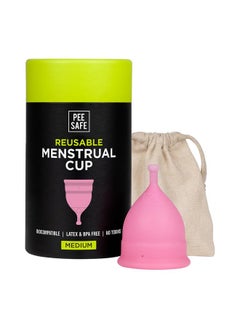 Pee Safe Reusable Menstrual Cup for Women | Medium Size with Pouch | Ultra Soft, Odour & Rash Free|100% Medical Grade Silicone|No Leakage|Protection for Up to 8-10 Hours | US FDA Registered,Pack of 1