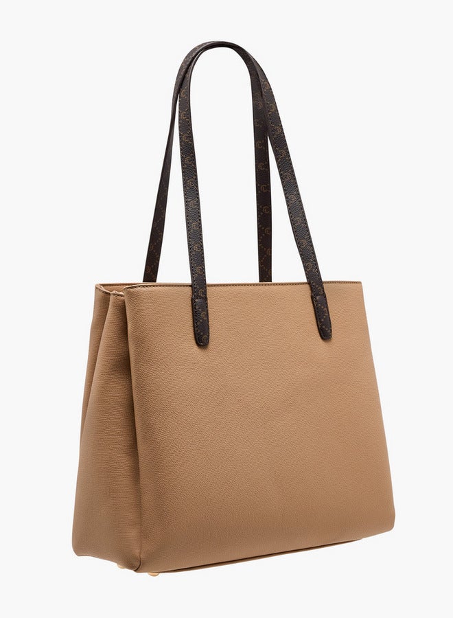 Le Confort Women Monogram Textured Tote Bag with Zip Closure and Pouch  - Image 3