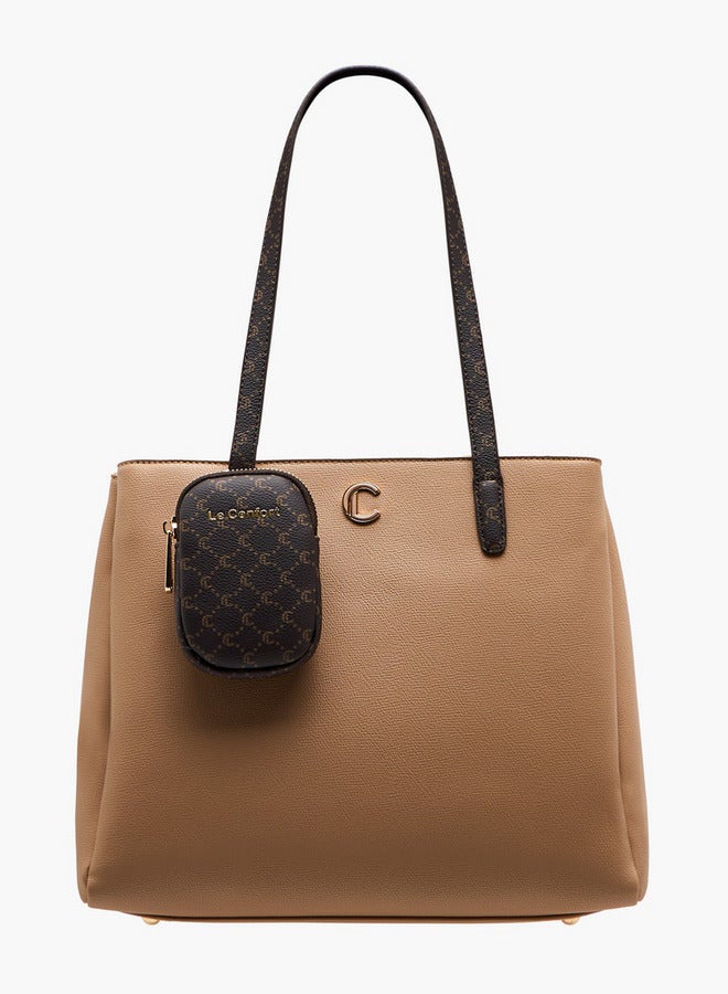 Le Confort Women Monogram Textured Tote Bag with Zip Closure and Pouch  - Image 1