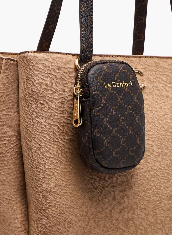 Le Confort Women Monogram Textured Tote Bag with Zip Closure and Pouch  - Image 5