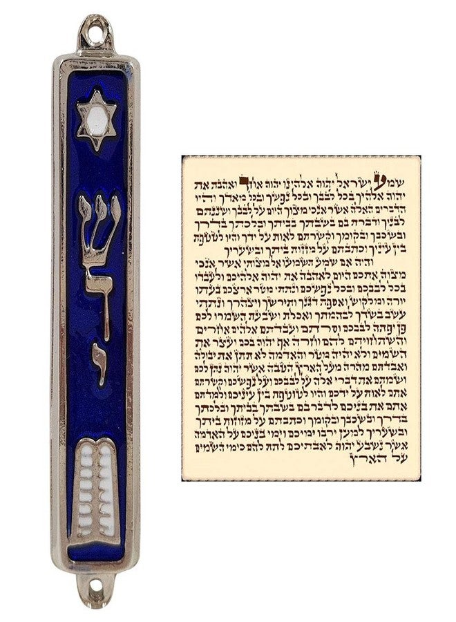 TALISMAN4U Ten Commandments MEZUZAH with Scroll Silver Tone Enamel Israel Judaica Door Mezuza 3.5 Inch - Image 1