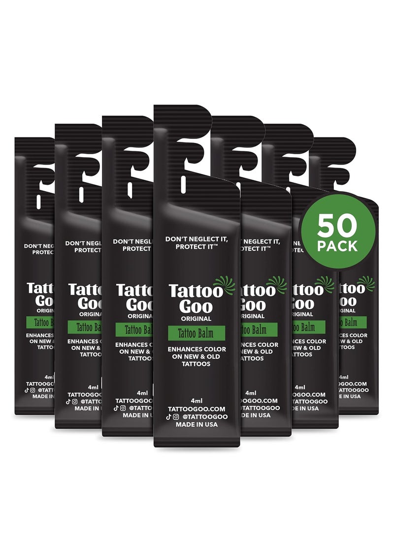 tattoo goo - Tattoo Goo Original Aftercare Balm Bulk Individually Packaged Natural Tattoo Balm with Beeswax and Cocoa Butter Soothing Ointment Brightening Care 50 Travel Size Packets - Image 1