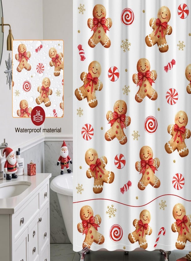 موكسيكا ستارة حمام موكسيكا لعيد الميلاد، ستارة حمام لطيفة بتصميم رجل خبز الزنجبيل وندفة الثلج، ستارة حمام مقاومة للماء لتزيين حمام عيد الميلاد، ستارة ديكور خبز الزنجبيل لعطلات الشتاء، 72 × 72 بوصة - Image 5