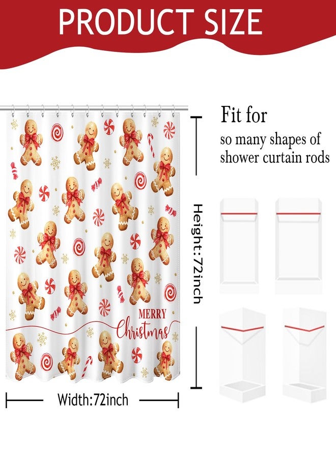 موكسيكا ستارة حمام موكسيكا لعيد الميلاد، ستارة حمام لطيفة بتصميم رجل خبز الزنجبيل وندفة الثلج، ستارة حمام مقاومة للماء لتزيين حمام عيد الميلاد، ستارة ديكور خبز الزنجبيل لعطلات الشتاء، 72 × 72 بوصة - Image 3