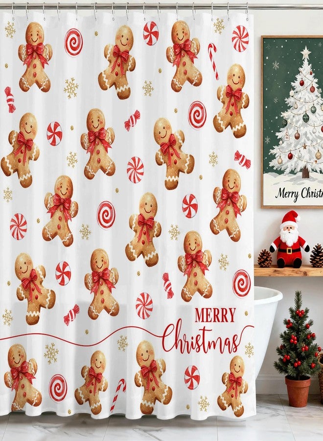 موكسيكا ستارة حمام موكسيكا لعيد الميلاد، ستارة حمام لطيفة بتصميم رجل خبز الزنجبيل وندفة الثلج، ستارة حمام مقاومة للماء لتزيين حمام عيد الميلاد، ستارة ديكور خبز الزنجبيل لعطلات الشتاء، 72 × 72 بوصة - Image 1