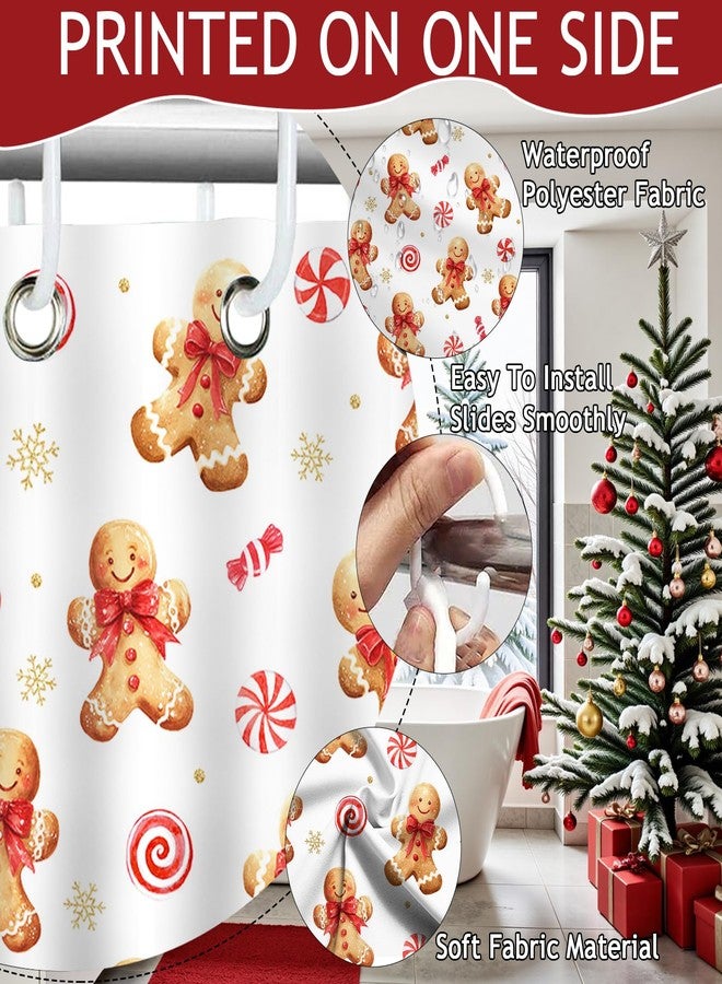 موكسيكا ستارة حمام موكسيكا لعيد الميلاد، ستارة حمام لطيفة بتصميم رجل خبز الزنجبيل وندفة الثلج، ستارة حمام مقاومة للماء لتزيين حمام عيد الميلاد، ستارة ديكور خبز الزنجبيل لعطلات الشتاء، 72 × 72 بوصة - Image 4