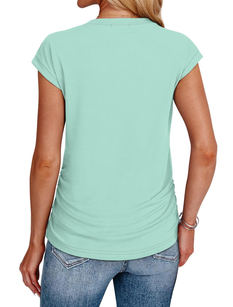 Sampeel Cap Sleeve Tops for Women Loose Casual Dress Shirts Summer Ladies T Shirts Short Sleeve Blouses Lake Green M - Image 5