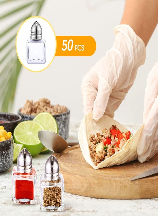 Potchen 50 Set Mini Salt and Pepper Shakers Small Salt and Pepper Shakers Bulk Clear Glass Individual Tiny Spice Seasoning Holders for Home Restaurant Kitchen Table Wedding Party Supplies(Silver) - Image 2