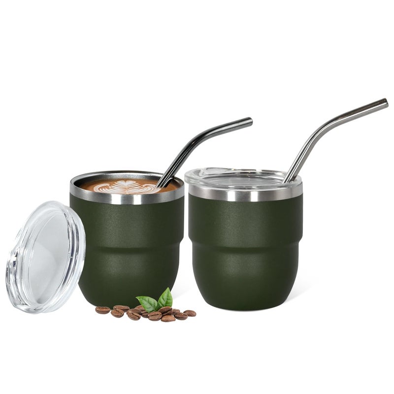 4oz Stackable Cup Vacuum Insulated Espresso Cup Set of 2 Espresso Shot Glass for Coffee Double Wall Stainless Steel Mini Tumbler Shot Glasses with Straw and Lid