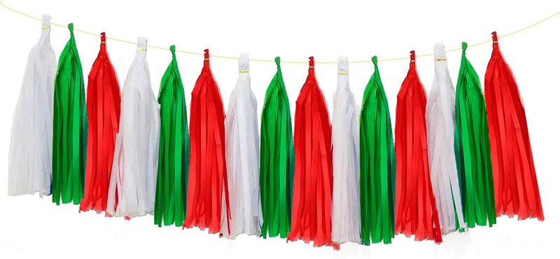 ZOOYOO Tassel Garland Tissue Paper Tassel Banner Table Decor, DIY Kits for Party,Wedding,Christmas Party Decorations,Pack of 15 (Red Green White) - Image 1