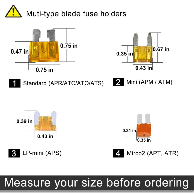 MuHize موهيز فيوز تاب - 4 أنواع 12 حزمة محولات إضافة دائرة للفيوزات منخفضة الارتفاع Micro2/Mini/ATC/ATS، تركيب سهل بلا توصيل وتشغيل لكاميرات داش، أضواء LED (12 فولت سيارة/شاحنة) - Image 5